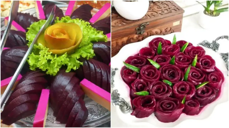 تزیین لبو به شکل گل رز برای شب یلدا