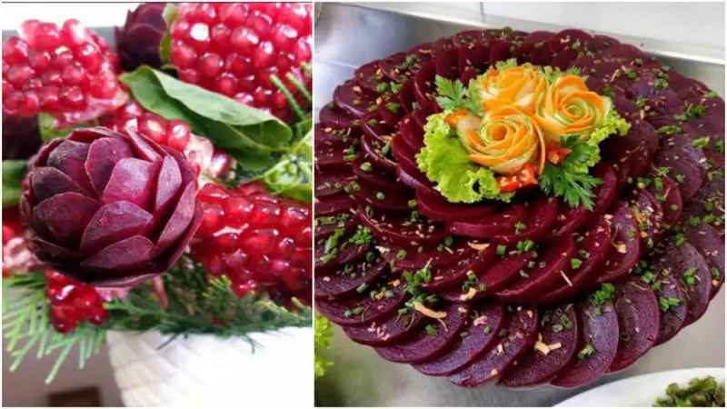 تزیین لبو به شکل گل رز برای شب یلدا