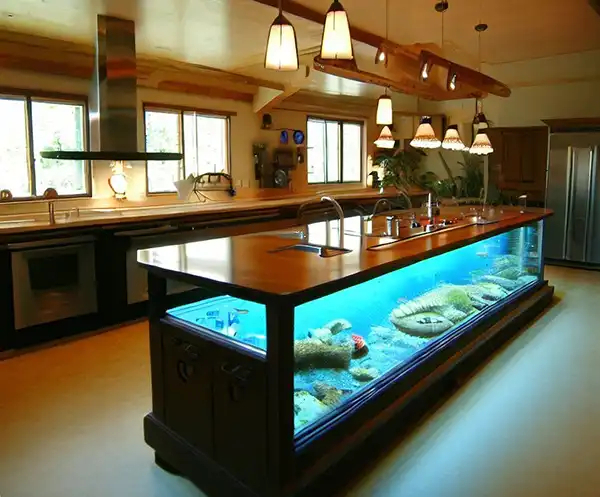 مدل آکواریوم در اپن آشپزخانه + زیباترین و مدرن ترین مدل آکواریوم در اپن آشپزخانه ترند امسال