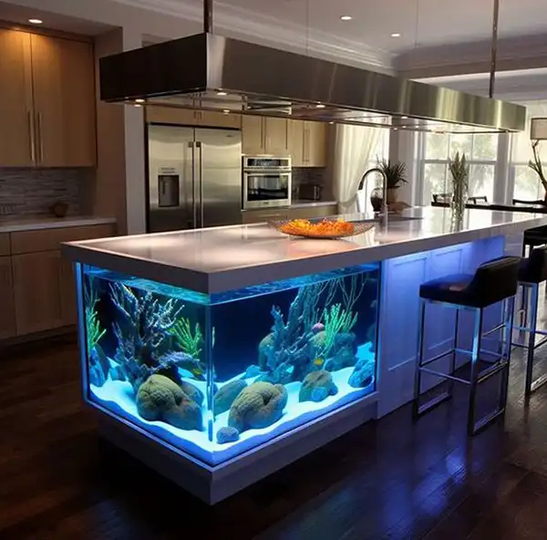 مدل آکواریوم در اپن آشپزخانه + زیباترین و مدرن ترین مدل آکواریوم در اپن آشپزخانه ترند امسال