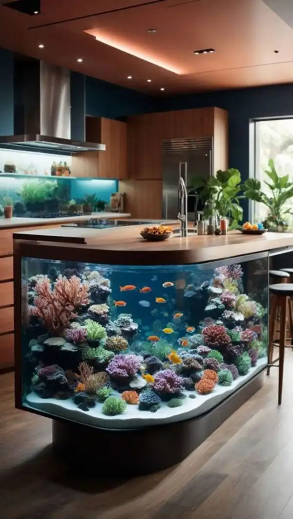 مدل آکواریوم در اپن آشپزخانه + زیباترین و مدرن ترین مدل آکواریوم در اپن آشپزخانه ترند امسال