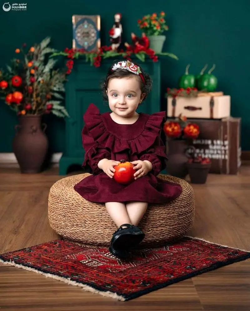 لباس یلدا کودک | لباس کودک یلدایی 1404 دخترانه و پسرانه قرمز و سبز مناسب عکاسی