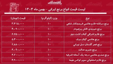 لیست قیمت انواع برنج ایرانی ۲۴ بهمن ۱۴۰۴ / برنج هاشمی درجه یک کیلویی چند شد؟ + جدول